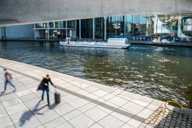 Malmö, Sweden: A view of the modern campus architecture of Malmö University (Malmö Universitet) located on Universitetsholmen (University Island). The image features the prominent \
