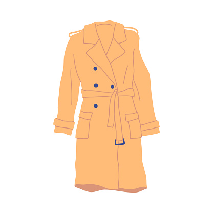 Cartoon Clothes Male Sand Coat Concept Flat Design Style Isolated on a White Background. Vector illustration