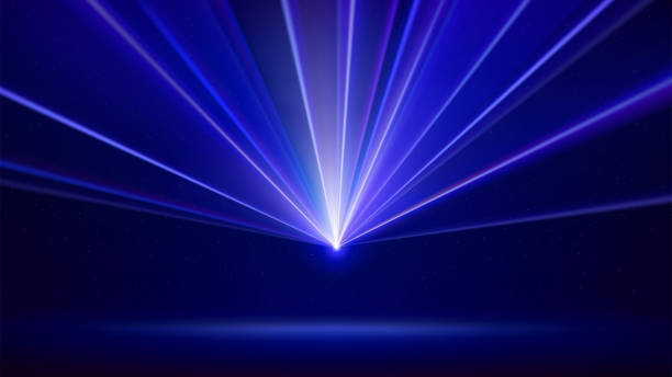 istock Laser light show. Bright led laser beams, dj light party. Illuminated blue stage, led strobe lights. Background, backdrop for displaying products. Vector illustration 2151687433