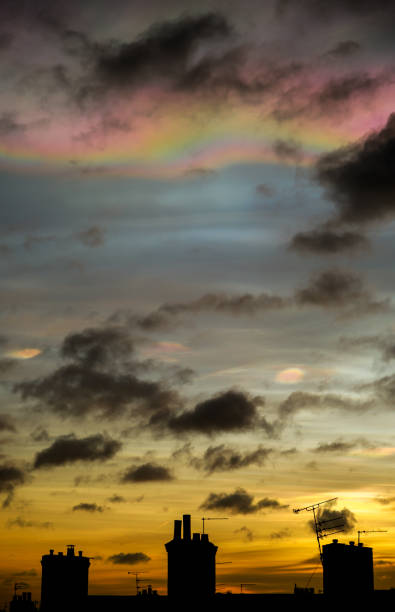 istock Nacreous clouds seen above residential rooftops 2151688714