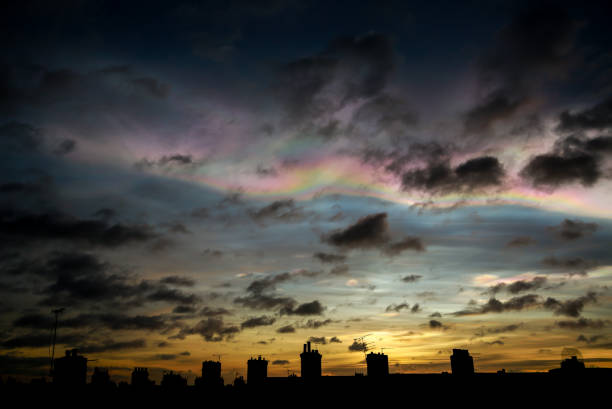 Nacreous clouds seen above residential rooftops