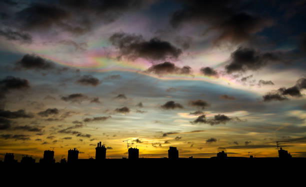 istock Nacreous clouds seen above residential rooftops 2151688729