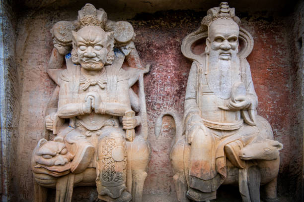China- Chongqing Province- Buddha statue at Dazu Rock Carvings, copy space for text