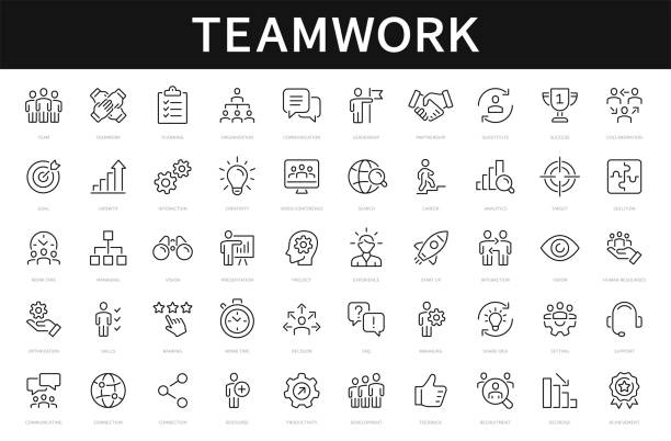kerja tim dan orang-orang bisnis mengatur ikon garis tipis. koleksi ikon goresan kerja tim yang dapat diedit. tim, ikon kolaborasi. ilustrasi vektor - jabat tangan ilustrasi stok