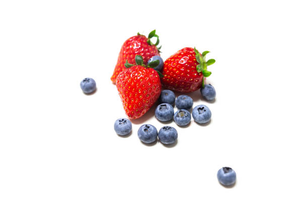 Red ripe strawberry background, close-up, front view, top view, strawberry plate with white background,