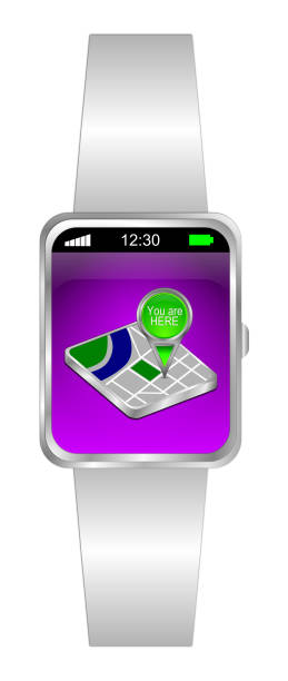 istock Smartwatch with You are Here Map Pointer green - 3D illustration 2151694111