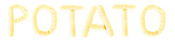 Potato chips mixed chili powder isolated on white background, Spicy potato chips, alphabet POTATO