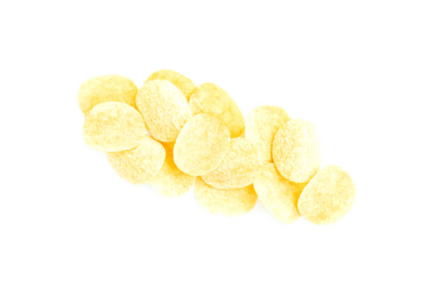 istock Potato chips mixed chili powder isolated on white background, Spicy potato chips 2151697538