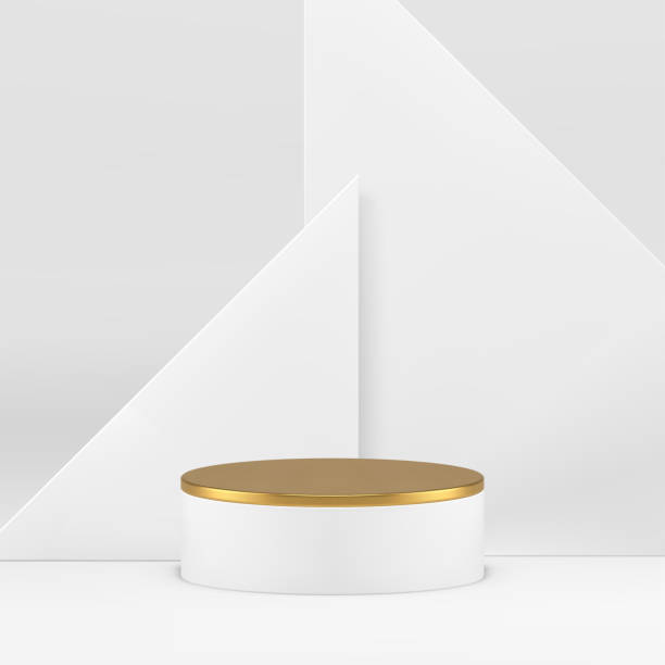istock 3d podium pedestal golden cylinder stand with triangle wall background realistic vector 2151699638