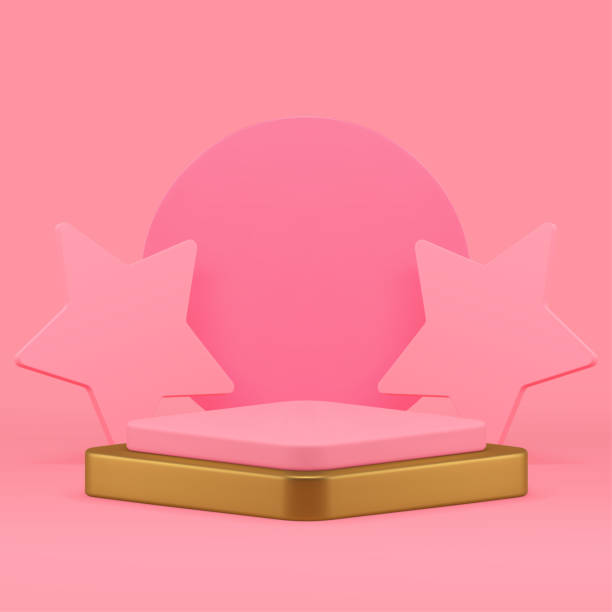 istock Luxury 3d golden podium pedestal with stars circle wall background realistic vector illustration 2151699663