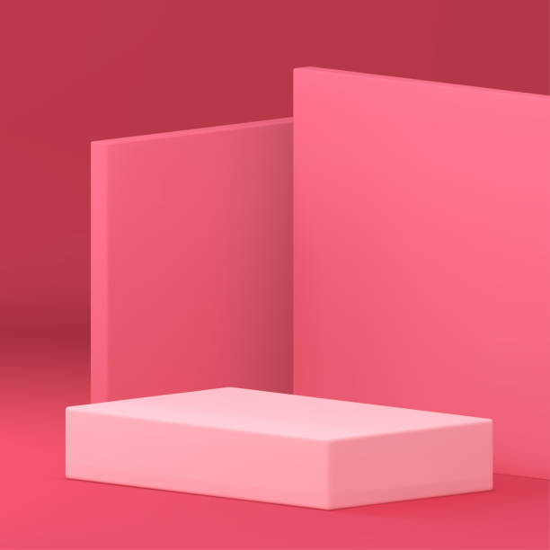 istock Pink 3d podium pedestal geometric stand mock up for cosmetic product show realistic vector 2151699672