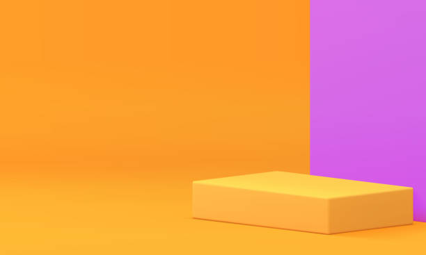 istock 3d podium pedestal rectangle bright yellow stand with purple wall background realistic vector 2151699673