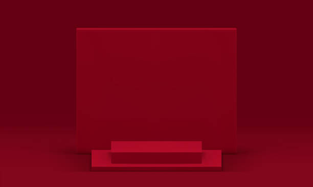istock Red fashion 3d podium pedestal showroom for product presentation realistic vector illustration 2151699679