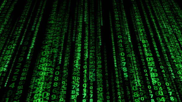 istock Set of green numbers on a black background. Network data transmission concept. 2151700583