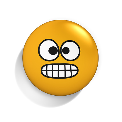 Badge with fear emoticon isolated on the white background. Emoji set icons. 3d illustration.