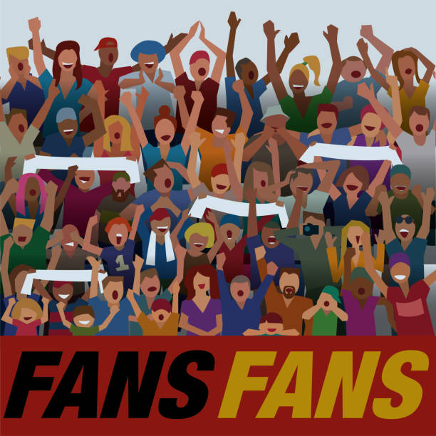 Cheering Soccer Fans Vector Illustration of cheering fans in a soccer stadium. Every row is on a separate layer. Every person is grouped. men watching soccer game stock illustrations