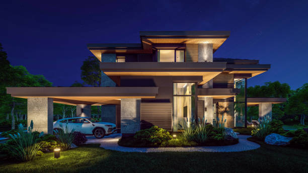 istock 3d rendering of modern house in luxurious style in night 2151705524