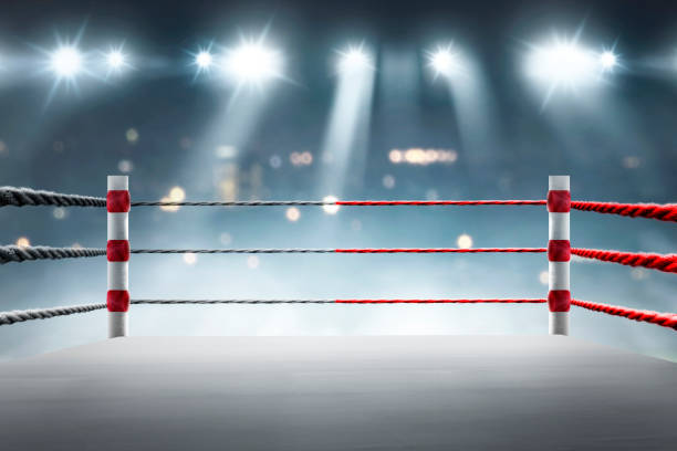 istock Black and red rope on the boxing ring 2151705732