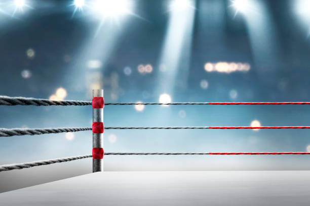 istock Black and red rope on the boxing ring corner 2151705749