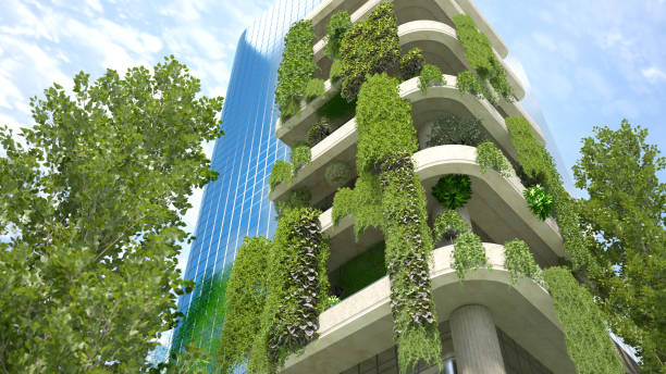 istock Modern Sustainable Architecture Featuring Greenery on Facades Under a Clear Blue Sky 2151705893