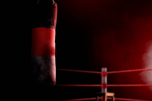 istock Huge punching bag in the middle of a boxing ring 2151706006