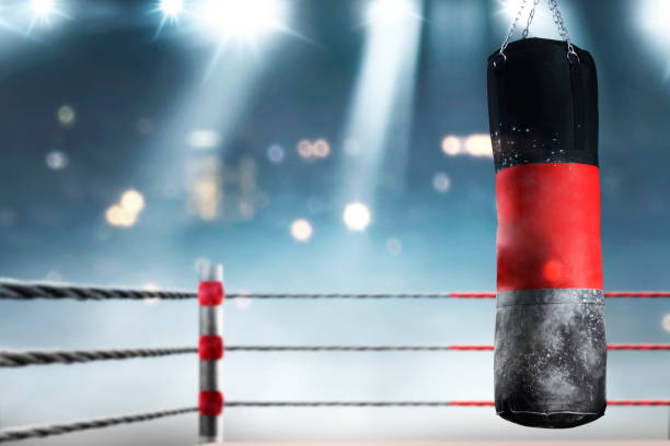 istock Huge punching bag in the middle of a boxing ring 2151706008