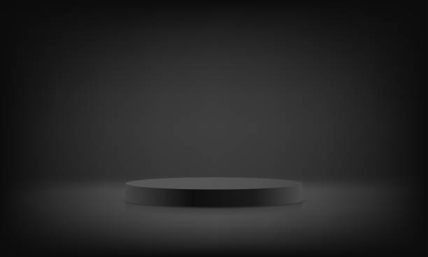 istock Black podium in the dark wall. Cylinder abstract minimal scene with geometric platform. 2151706523