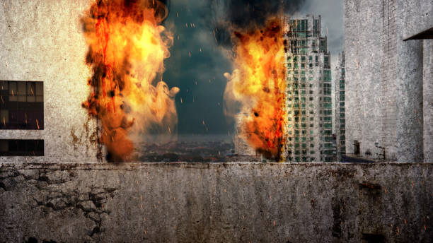 istock Burned and destroyed building in apocalypse city 2151706925