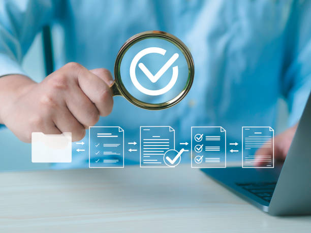 Document Management Checking System, online documentation database and process manage files, Magnifier check and focus to document folder, documentation. Document Management Checking System, online documentation database and process manage files, Magnifier check and focus to document folder, documentation. process automation office stock pictures, royalty-free photos & images