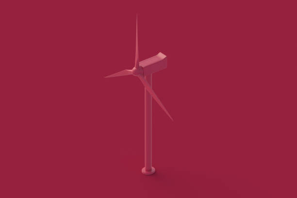 Wind turbine of magenta on red background. 3d render