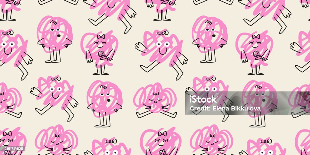 Simple Pattern Character Abstract Hand Drawn Characters Pattern Stock Illustration - Download ...