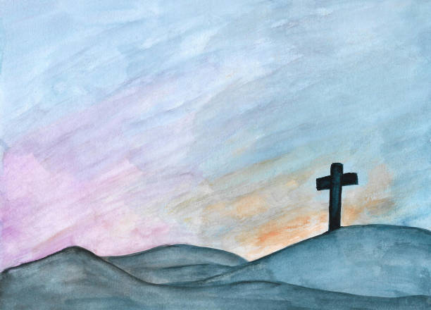 Watercolor painting nature background of christian cross. Concept for faith symbol, Christianity. Watercolor painting nature background of christian cross. Concept for faith symbol, Christianity, Christian Easter, Eternal life of soul, Gate to heaven, Holy cross for Easter day and Ascension day. heaven and jesus drawing stock illustrations