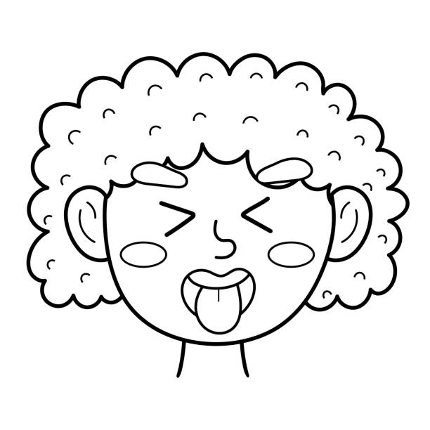 Disgusted emotion face in black and white. Little kid outline clipart Disgusted emotion face in black and white. Little kid outline clipart with emotional expression. Feeling concept vector illustration clip art of a yuck mouth stock illustrations
