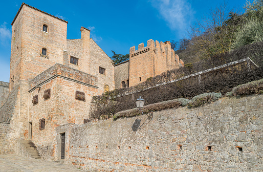 Monselice, Italy - March 3, 2023: The bastion of the imposing architectural complex called Cini Castle or Monselice  Castle