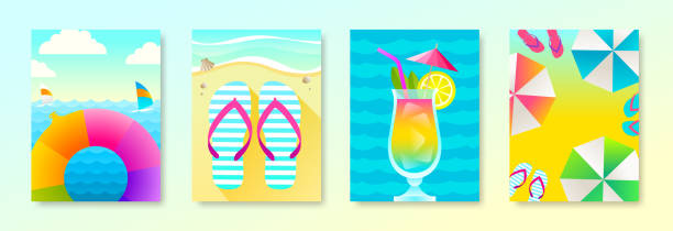 istock Set of tropical vacation and summer holidays design with copy space. Vector illustration for poster or greeting card. 2151720356