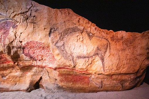 Reproduction of prähistoric rock paintings Cave de Niaux France Pyrenäen