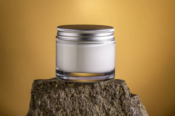 Glass jar of face cream scrub , empty mockup