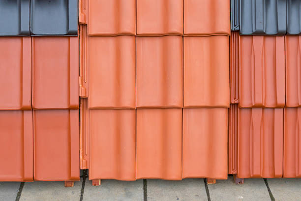Orange ceramic roof tiles texture pattern background
