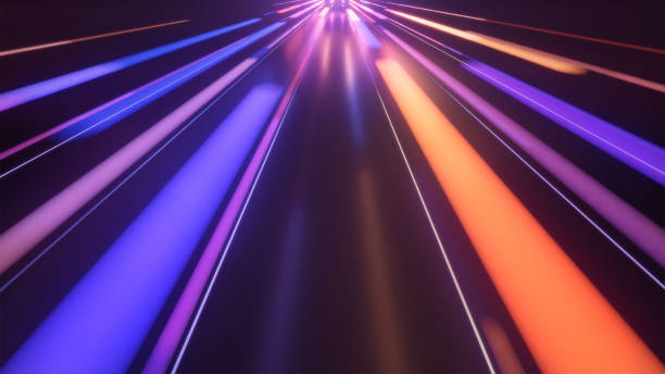 High Speed Light Trails - Purple - Fast Data Transfer, Traffic Time Lapse, Blurred Motion