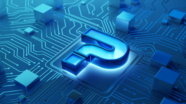 istock Survey and solution concept. Glowing blue Question mark symbol with arrow sign on the abstract circuit board 2151741418