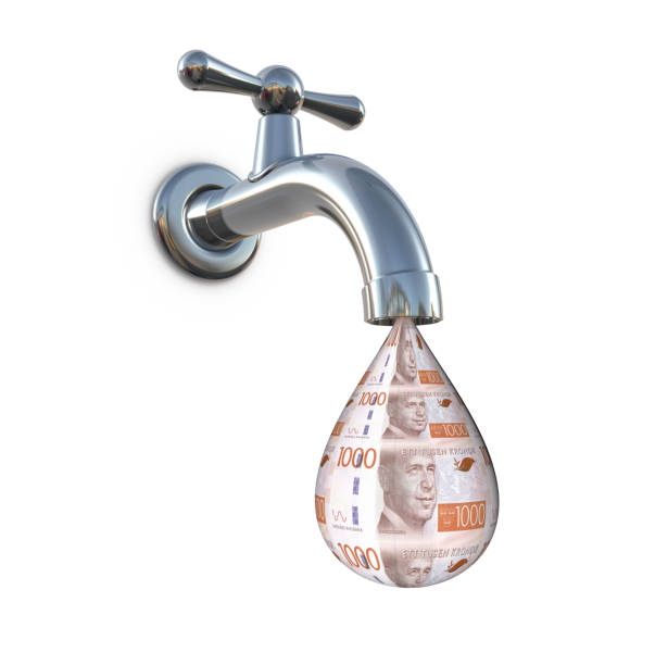 Dangerous natural radon gas escapes from the drinking water tap through the plumbing and hydraulics system - conceptual image.