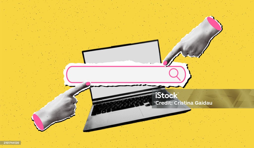 Ilustración vectorial de banner portátil de collage de semitonos de moda - arte vectorial de Imagen compuesta libre de derechos Ilustración vectorial de banner portátil de collage de semitonos de moda - arte vectorial de Imagen compuesta libre de derechos
