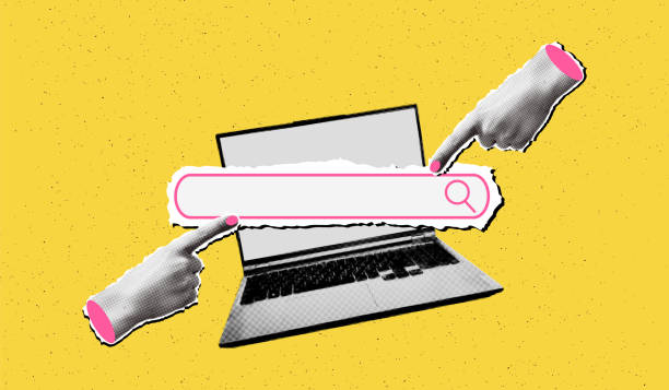 illustrazioni stock, clip art, cartoni animati e icone di tendenza di illustrazione vettoriale alla moda del banner del computer portatile del collage dei mezzitoni - immagine composita