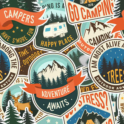 Summer camp seamless pattern or background. Vector. Fabric, textile, wallaper