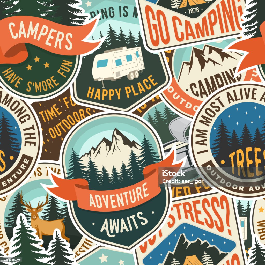Camp Pattern Background Summer Camp Seamless Pattern Or Background Vector Fabric Textile ...