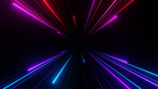 istock 3d render, abstract futuristic speed technology neon light trail on dark background, colorful glowing light. 2151756390