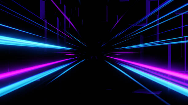 istock 3d render, abstract speed war light trail or rays with blue and pink color, technology concept. 2151756391