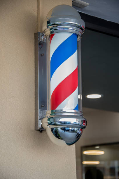 istock A barber pole with a red, white and blue stripe 2151759040