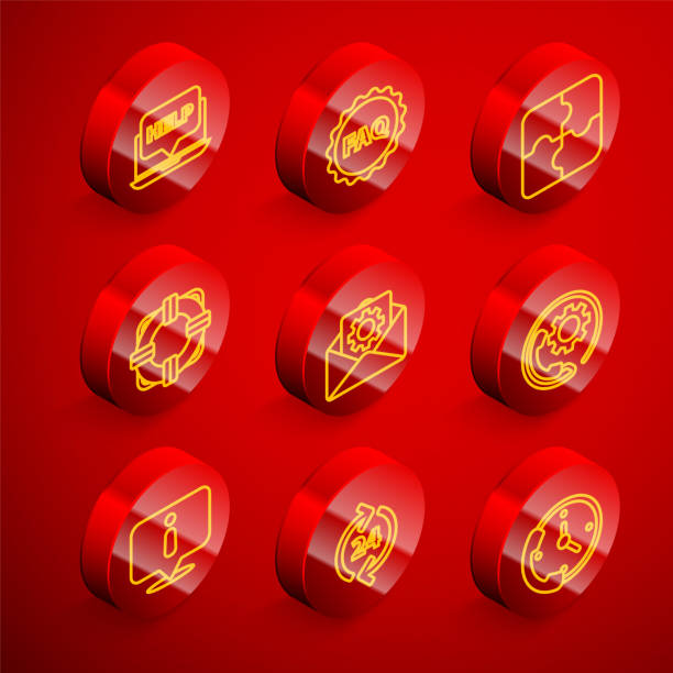 istock Set line Laptop and help, Label with text FAQ, Piece of puzzle, Lifebuoy, Envelope setting, Telephone 24 hours support, Information and icon. Vector 2151764566