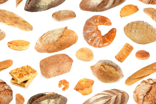 Bread and sweet confectionery isolated on white. Seamless pattern. Bread and sweet confectionery isolated on white background. Seamless pattern. ice cream with wafer rolls stock pictures, royalty-free photos & images